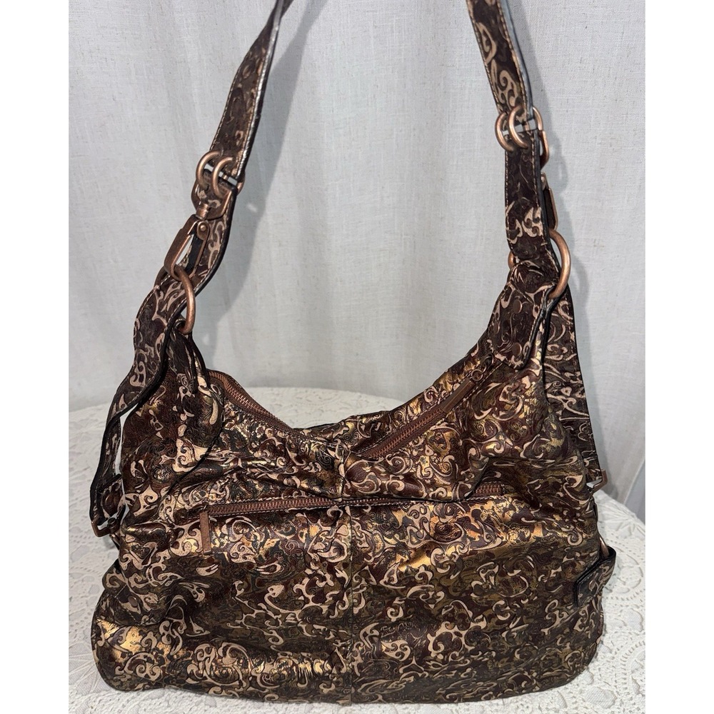 NWOT THE FIND Leather Metallic Paisley Burnout Handbag Shoulder Bag Purse - Picture 5 of 9